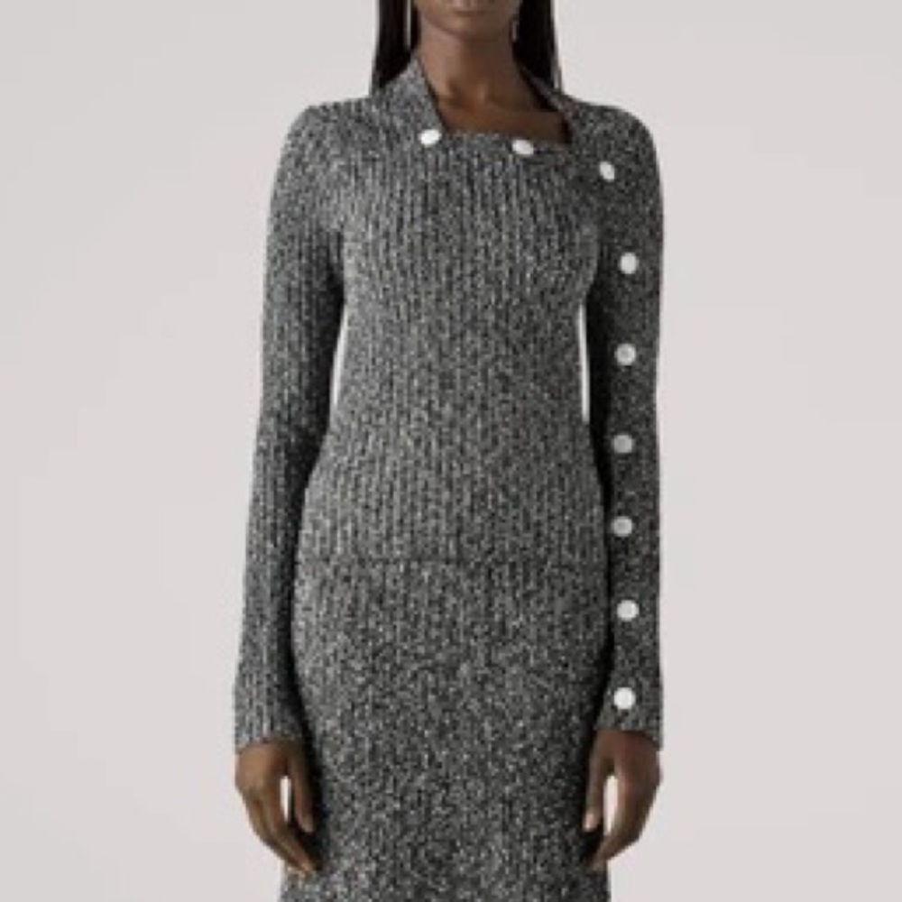 st john Tweed Rib Knit Sweater With Button Detail medium new